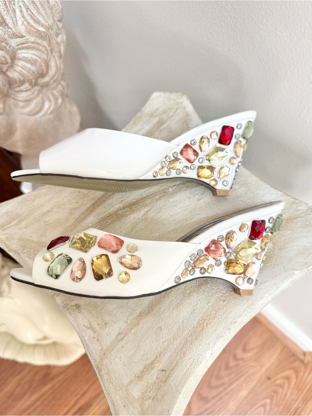 VTG Miu Miu Crystal Embellished Kitten Heel Mules EU 36 US 5.5 - Picture 4 of 7